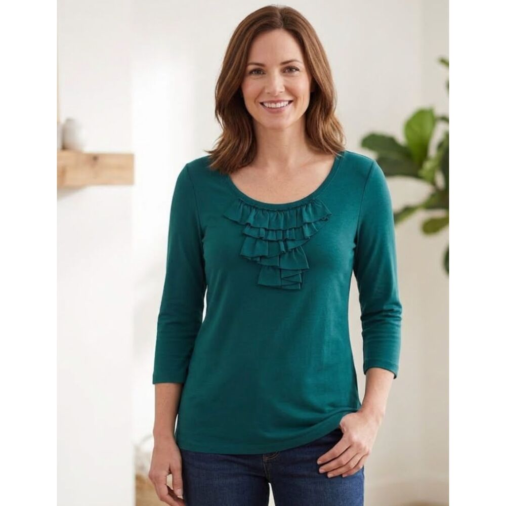 LOFT Teal Ruffles 3/4 Sleeve Top Women's Size XL